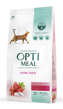 Сухой корм OptiMeal Adult Cat High in Veal для взрослых котов с высоким содержанием телятины 10 кг