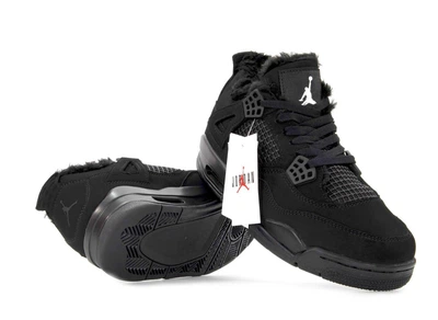 Чоловічі кросівки Air Jordan 4 Retro Mono Black текстиль хутро 41 чорний