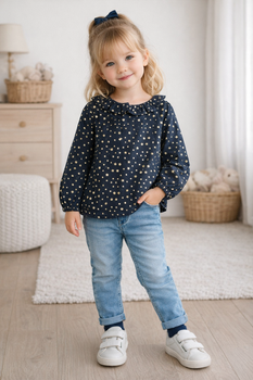 Блузка H&M для дівчинки темно-синя в зірочки, розмір 98-104 (3-4 роки)
