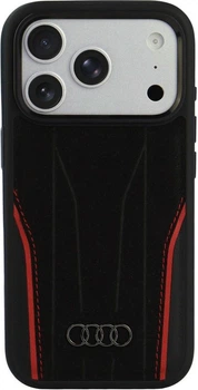 Etui plecki Audi R8 Genuine Leather MagSafe do Apple iPhone 18 Pro/17 Pro Black-Red (AU-TPUPCMIP18P-R8/D3-RD)