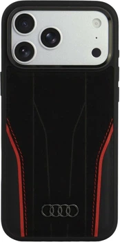 Etui plecki Audi R8 Genuine Leather MagSafe do Apple iPhone 18 Pro Max/17 Pro Max Black-Red (AU-TPUPCMIP18PM-R8/D3-RD)