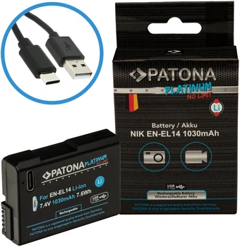 Акумулятор PATONA Platinum EN-EL14 USB-C для Nikon D3100 D5100 P7000 (4055655238816)