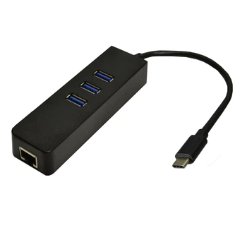 Адаптер Dynamode USB 3.1 Type-C - RJ45 Gigabit Lan, 3*USB 3.0-порти, Win7/8/10, Mac OS X, чорний