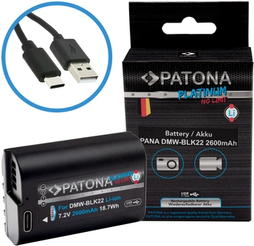 Акумулятор PATONA Platinum DMW-BLK22 USB-C для Panasonic S5 G9 GH5 GH5S (4055655239172)