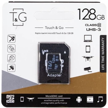 Карта пам'яті microSDHC T&G 128 ГБ Class 10 UHS-3 з SD-адаптером чорна