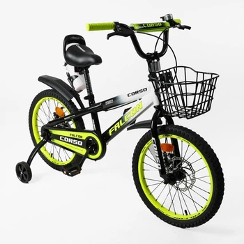 Дитячий двоколісний велосипед 18 дюймів Corso Falcon з кошиком (Жовтий)