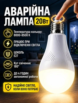 Аварійна світлодіодна лампа з акумулятором E27 зі знімною кришкою, автономна електролампочка акумуляторна портативна лампочка для дому