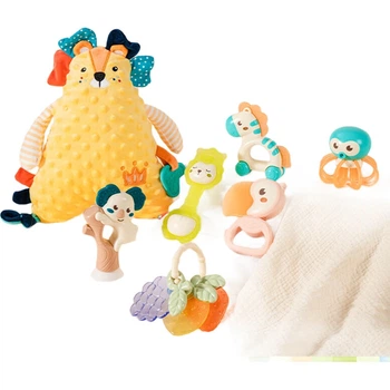 Подарочный набор Jollybaby для новорожденных с погремушкой и прорезывателем для развития хватательных навыков, для детей от 0 до 6 месяцев.