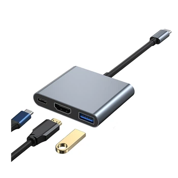 Адаптер Dynamode USB3.1 Type-C to 1хHDMI, 1хUSB 3.0, 1хUSB Type-C PD 87W, розд.здат. до 4K 3840x2160 (Multiport USB-C 3-in-1 dark grey)