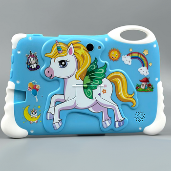Планшет дитячий 7 дюймів 8 ГБ ОЗП 256 ГБ Пам'ять Android 15 Unicorn Rainbow Блакитний