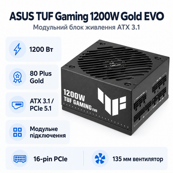 Блок живлення Asus TUF Gaming Gold EVO 1200 Вт 80 Plus Gold Black (90YE00SD-B0NA00)