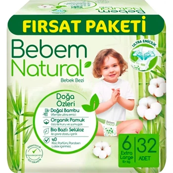 Подгузники Bebem Natural 6 Extra large 15+ кг 32 шт (8690536831982) (25278)