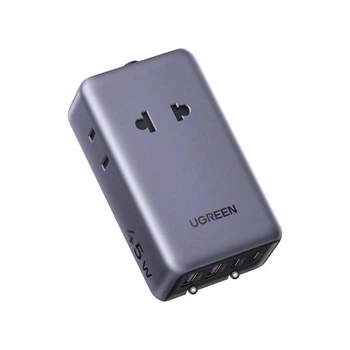 Универсальное дорожное зарядное устройство UGREEN S534 GaNInfinity™ 45W с 2 портами USB 2 разъемами Type-C и 2 розетками переменного тока для вилок США, ЕС, Великобритании и Австралии Grey (85779)