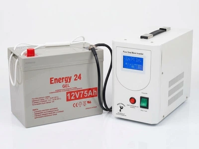 Комплект:инвертер с чистой синусоидой Full Energy HB1512 1500ВА/1200Вт и гелевый аккумулятор Energy24 12v75ah для дома