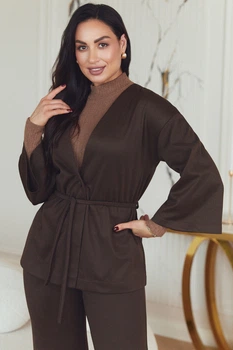 Женская кофта-жакет на запах с поясом и пуговицей 42–52 L-XL