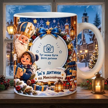 Персоналізована чашка на Святого Миколая для хлопчика 330 мл Chaban_Souvenir — іменна дитяча чашка з фото та ім’ям, подарунок для дітей у садочок і школу NG018