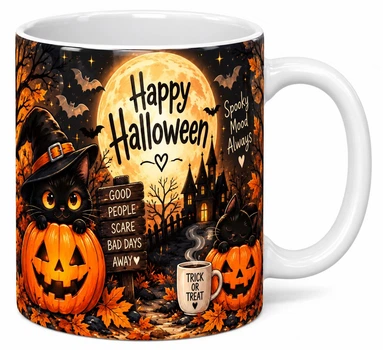 Чашка на Хелловін Halloween 330 мл Chaban_Souvenir — керамічна кружка з принтом відьма, гарбуз, привид, подарунок дівчині та хлопцю WH040