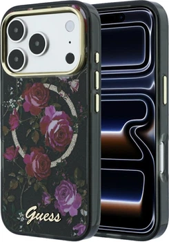 Etui na smartfon Apple iPhone 18 Pro Max/17 Pro Max Guess IML Glitter Blossom Roses MagSafe Black (GUHMP18X6HTBGSLK)