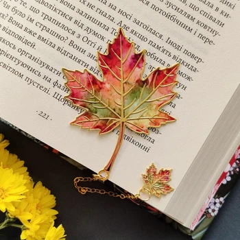 Металева закладка для книг у вигляді листка ''Клен'', закладинка для книги. мл-0045