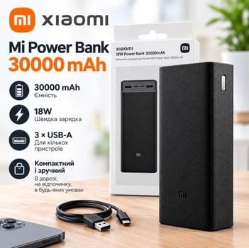 Павербанк 30000mAh зовнішній акумулятор Xiaomi Redmi Power Bank Black