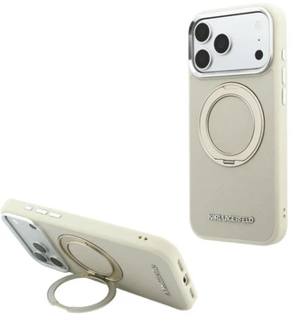 Чохол для смартфона Apple iPhone 17 Pro Max / 18 Pro Max Karl Lagerfeld Ring Stand 360 Saffiano Classic Logo MagSafe Beige (KF003178)
