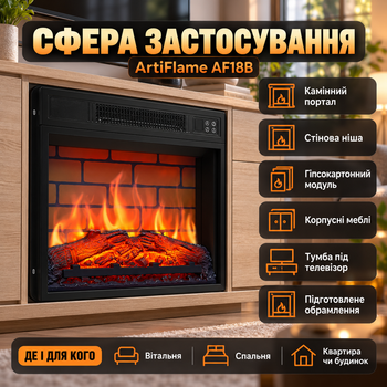 Электрокамин встроенный ArtiFlame 1800 Вт 49 см с кирпичной кладкой электрокамин с эффектом живого пламени муляж поленьев панорамное стекло камин электрический для дома до 30 м2 пульт