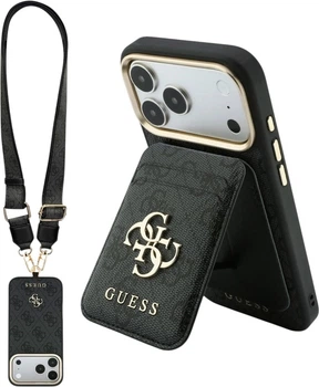 Etui na smartfon Apple iPhone 18 Pro Max/17 Pro Max Guess 4G z portfelem i smyczą Magsafe Black (GUBPHUP18XP4SM44CK)