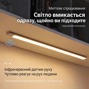 Светильник LED магнитный аккумуляторный 60 см с датчиком движения, беспроводная подсветка для кухни