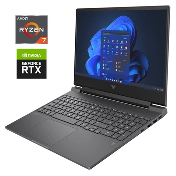 Ігровий ноутбук Б-клас HP Victus 15-fa1003ca / 15.6" (1920x1080) IPS / AMD Ryzen 7 8845HS (8 (16) ядра по 3.8 - 5.1 GHz) / 16 GB DDR5 / 512 GB SSD NVMe / nVidia GeForce RTX 4060, 8 GB GDDR6, 128-bit / WebCam б/в