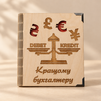 Деревянный блокнот "Кращому бухгалтеру" (на цельной обложке с ручкой), ежедневник из дерева