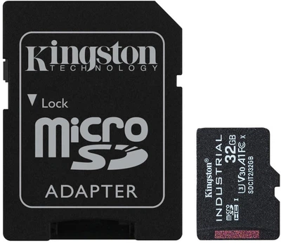 Карта пам'яті microSDHC Kingston Industrial 32 ГБ Class 10 UHS-I U3 V30 A1 до 100 МБ/с з SD-адаптером
