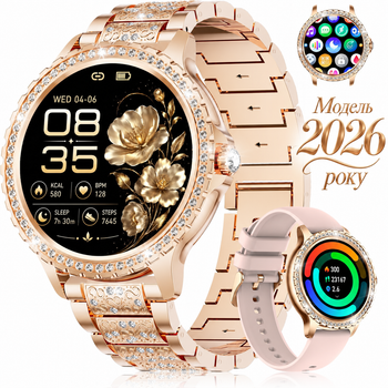 Женские смарт часы Smart Watch 1,32″ с звонками, сообщениями и мониторингом здоровья, 2 ремешка, для Android и iPhone