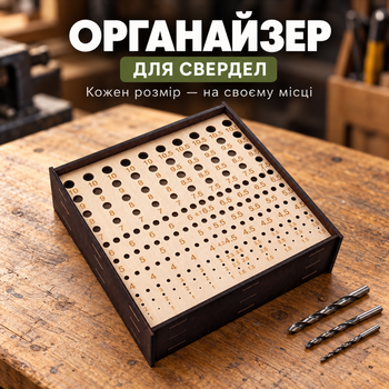 Органайзер для сверл вращающийся деревянный на 97 отверстий, диаметры 1–13 мм