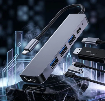 Универсальный переходник-конвертер Type-C - HDMI 4K + USB Lemorele 5 в 1
