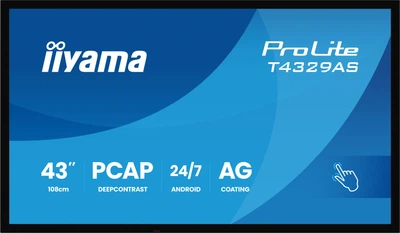 Интерактивный дисплей iiyama ProLite T4329AS-B1AG 43″ 4K UHD, сенсорный, Android 14