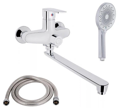Смеситель для ванны пластиковый Brinex 35C 005 хромированный с круглой лейкой и шлангом BRX35C0051