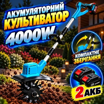 Ручний культиватор із двома батареями 48V акумуляторна фреза для прополювання грядок