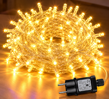 Гирлянда 100 LED разноцветная на белом проводе 220V Теплый белый / Светодиодная гирлянда-нить