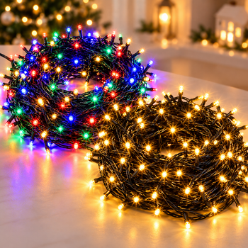 Гирлянда-нить 50 м, 500 LED, черный ПВХ-провод / Гирлянда мерцающий свет, разноцветная, 220 В/LED-декор