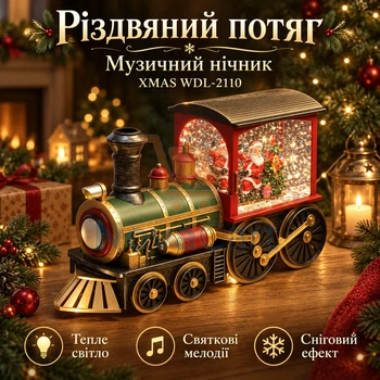 Новорічний музичний потяг із Сантою, декоративний паровоз зі снігопадом, святкова лампа з LED підсвічуванням