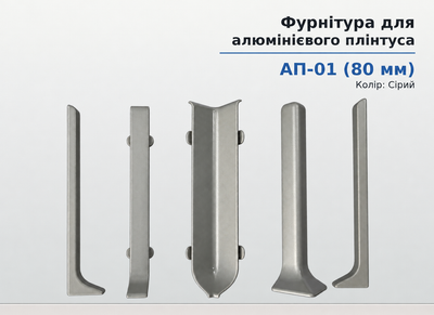 Элемент фурнитуры металлический к алюминиевому плинтусу Арт-Профиль АП-01(80) 80мм Серый