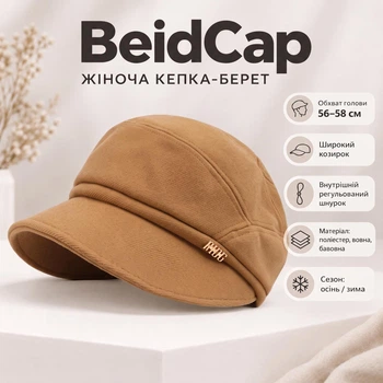 Женская теплая кепка-берет BeidCap, коричневая, 56-58 см
