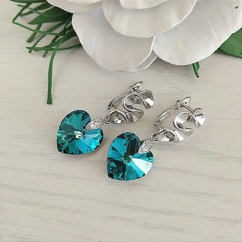 Сережки Hand Made з родієвим покриттям та кристалами Swarovski кольору Bermuda Blue