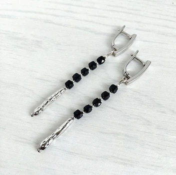 Сережки Hand Made з натуральним чорним турмаліном