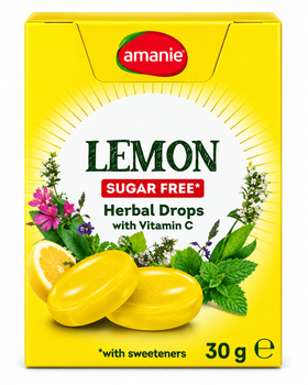 Льодяники Amanie Lemon Sugar Free з лимонним смаком та вітаміном C, 2*30 г