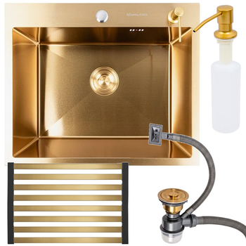 Кухонна мийка Valeso Handmade 600х500, PVD Gold (Золото) матова, з дозатором та сифоном, нержавіюча сталь (SP000051938)