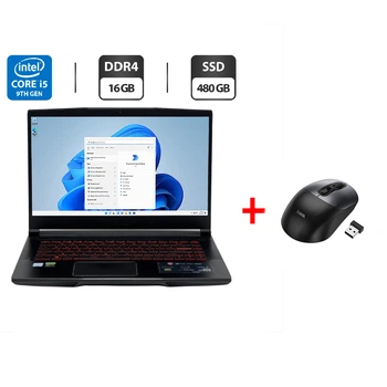 Ноутбук Б-клас MSI GF65 Thin 9SD / 15.6" (1920x1080) IPS / Intel Core i5-9300H (4 (8) ядра по 2.4 - 4.1 GHz) / 16 GB DDR4 / 480 GB SSD / Intel UHD Graphics 630 / WebCam б/в + Подарунок Бездротова миша HOCO GM28