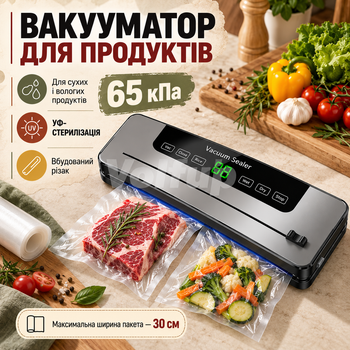 Вакууматор для продуктов с УФ-стерилизацией и встроенным резаком, вакуумный упаковщик 65 кПа для сухих и влажных продуктов
