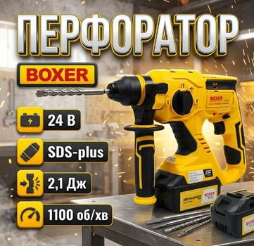 Аккумуляторный Перфоратор Boxer SR-082 24 В sds plus 2.1 Дж 1100 об/мин Кейс/Зарядное/Сверла/Долота