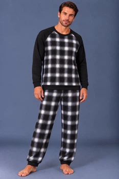 Чоловіча тепла піжама байка (кофта+штани)3XL 52-54 Saimeiqi Чорна (2445)